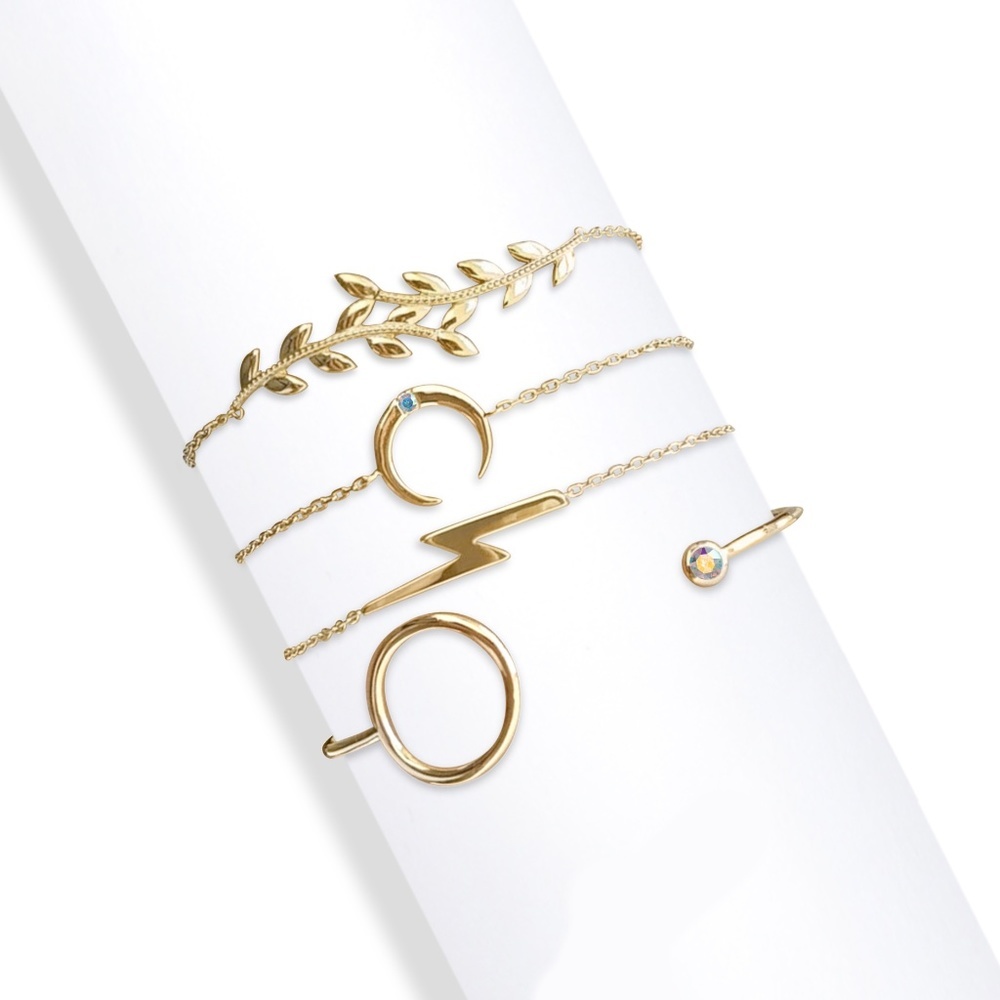 Set of 4 Bracelets & Bangles - Gold AB Lightning & Moon with Swarovski Crystals